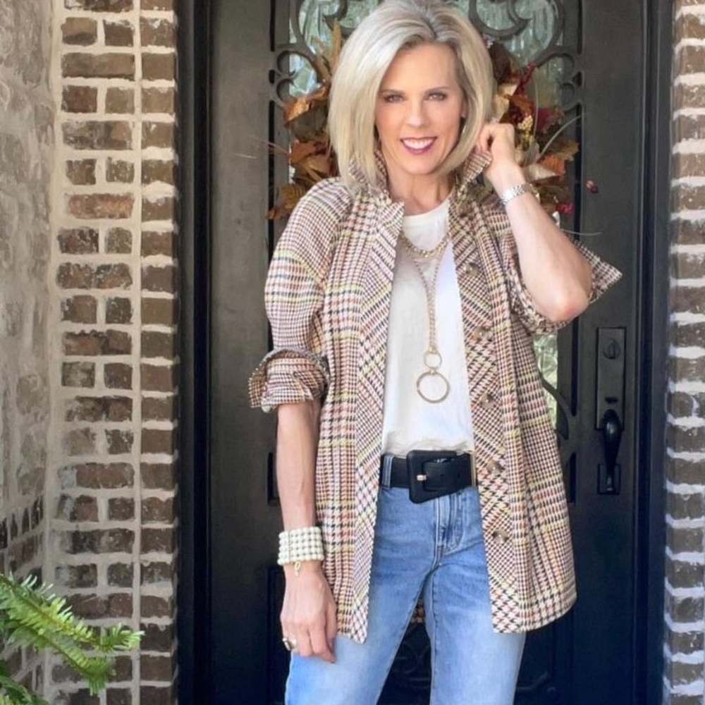 CAbi Houndstooth Blazer in Tan and Brown XS